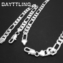 925 Sterling Silver 8MM 8/20 Inch Sideways Chain Bracelet Necklace For Man Woman Wedding Jewelry Set