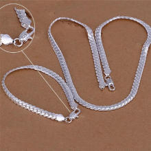 925 silver Christmas European retro 6MM flat chain necklace bracelets For man women jewelry sets