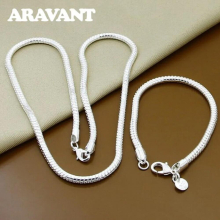 Arrival 925 Silver 4MM Snake Chains Necklace Bracelets Set For Women Men Jewelry Set