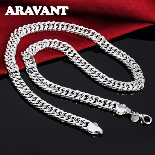 925 ασήμι 925 10MM αλυσίδα κολιέ βραχιόλι για άνδρες γυναίκες κοσμήματα σετ γάμου 1