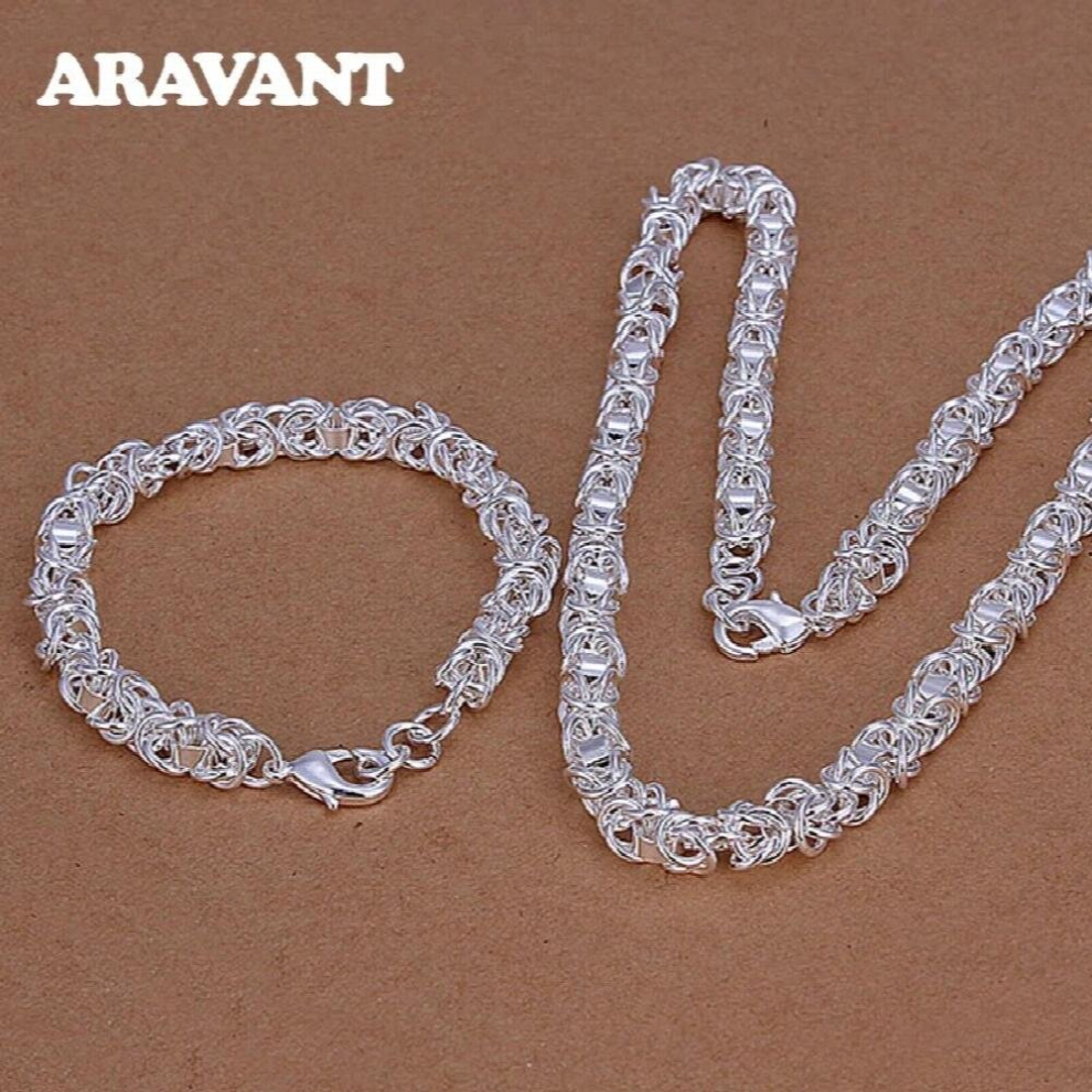 925 Silver Jewelry Sets For Women Men 7mm Link Chain Necklace Bracelet Set Jewelry