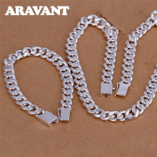 925 Silver 10MM Necklace Bracelets Chain Set For Men Women Jewelry