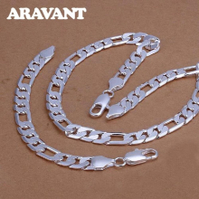 925 Silver 12MM Flat Necklace Bracelets Set For Men Women Jewelry