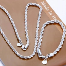 High 925 Sterling Silver 4mm Women Men Chain Male Twisted Rope Necklace Bracelets Silver Jewelry Set