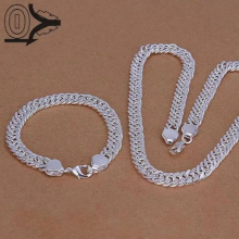 925 Sterling Silver Jewelry Set, Bridal Party Sets,Mens 10M Whole Side Necklace Bracelet Two pieces