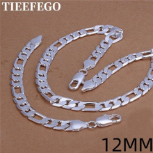 925 Silver High European Style Mens 12MM Chain Necklace Bracelet Jewelry Set Gift