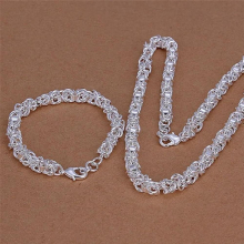 Hot 925 Sterling Silver Circle chain Bracelet necklace for men women Jewelry set Party
