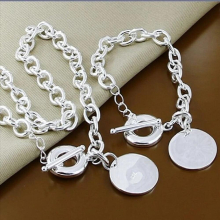 Classic Jewelry Set 925 Sterling Silver Round Pendant Bracelet Necklace Sets for Women Men