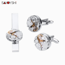 Punk Mechanical Watch Movement High Mens Cufflinks Tie Clips Set Necktie Pin Tie Bars Clip Clasp