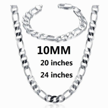 925 Sterling silver 10MM Chain bracelets neckalces jewelry set for man women party Accessories