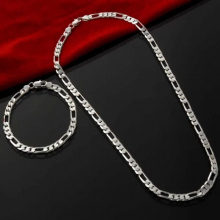 Street 4MM Classic geometry chain 925 sterling silver Bracelet Necklace for men Women jewelry set party wedding