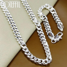 925 Sterling Silver 10mm Sideways Chain Necklace Bracelet Set For Man Women Party Domineering Jewelry
