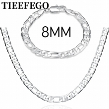 925 Sterling Silver Bracelet Necklace Jewelry Set Men And Women Classic 8MM Chain Charm Wedding Holiday Gift