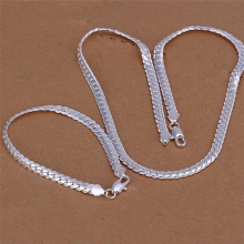 Classic fine 5MM Flat Chain 925 Sterling Silver Bracelets necklace Jewelry set for men Women Party wedding