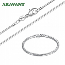 925 Silver 3MM Snake Chain Necklace Bracelet Jewelry Set For Men Women Charm Jewelry Gift