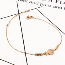 Charm Bead Zircon Eyes Small Round Fish Anklet Titanium Steel Rose Colors Anklet Accessories Woman Kids Gift