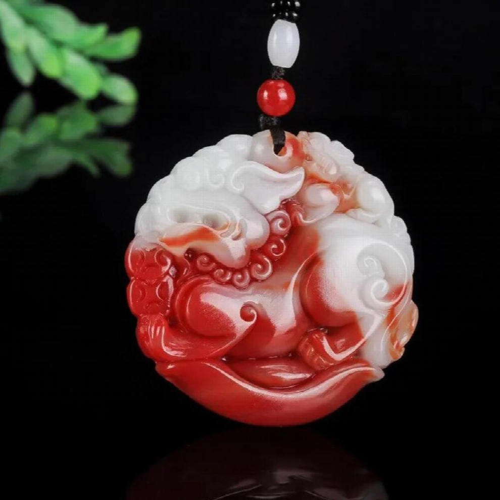 Xinjiang Gobi Chicken Blood Jade Ingot Pixiu Pendant Male and Female Transit Lucky Sweater Chain Pendant Jewelry-image-OPC-PCSN55G-NEW