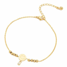 Hot Women Stainless Steel Anklet Bracelet Rhinestone Smiley Pendant Leg Chain Lucky Leg Jewelry Suitable for Girls