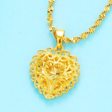 European Woman Girl Party Birthday Wedding Gift Hollow Love Heart 24KT Real Charm Pendant PN149