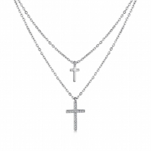 AButterfly 925 Sterling Silver Double Cross Pendant Necklace SONA Simulated Diamond Fine Jewelry Girls Birthday Gift