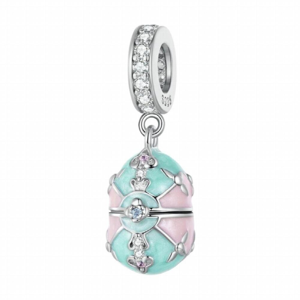 925 Sterling Silver Enamel Rabbit Easter Egg Basket Charms Pendant Easter Bow Bead Fit Bracelets Necklace DIY Jewelry Gift