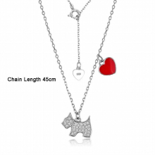 925 Sterling Silver Puppy & Red Heart Pendant Necklace Birthday Party Gift Jewelry Chain 45-64 Cm