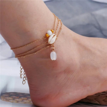 Clothing Accessories Personality Multi-row Anklet with Metal Crescent Star Artificial Opal Nature Shell Tobillera