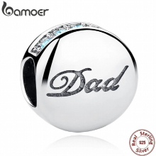 925 Sterling Silver Crystals Dad Charm Fit Bracelets Bangles Fathers Gift SCC006