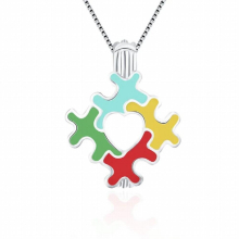 3pcs 925 Sterling Silver Autism Hope Jewelry Multi-Colored Enamel Autism Awareness Puzzle Silver 925 Heart Locket SC281SB