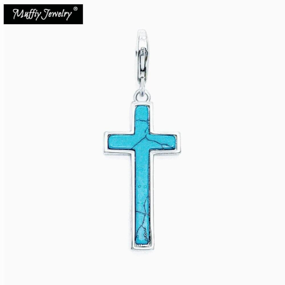 Charms Pendant Cross Turquoise Fine Jewelry Accessories 925 Sterling Silver Fit Bracelet Necklace For Man Woman