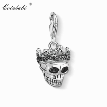 Charm Pendant Skull King,2018 Jewelry Punk Style 925 Sterling Silver Gift For Women Men Fit Bracelet Necklace Choker