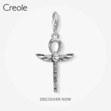 Charm Pendant Cross of Life Ankh with Scarab ,2018 Jewelry 925 Sterling Silver Gift For Women Men Fit Bracelet