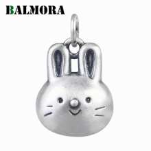 100% S990 Sterling Silver Animal Rabbit Pendant For Women Girl Cartoon Lovely Bunny Pendant Jewelry Gift