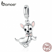 Pet Chihuahua Dog Pendant Charm Silver 925 Pink Enamel Ear Jewelry Girl Accessories SCC1317