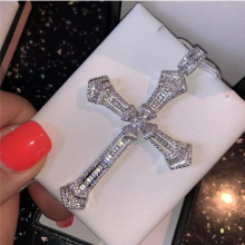 Lunga croce ciondolo Cz 925 argento sterling catena croce ciondolo collana per le donne uomini partito nozze gioielli