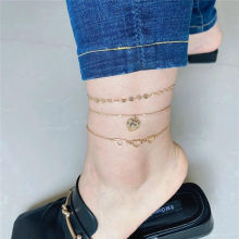Hollow Heart Charm Round Disc Chain 3 Row 8inch Anklet Bracelet For Women Girl Elegnat Lovely Sweet Decorate