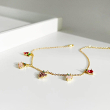 Style Plated Colorful Cubic Zirconia Fruit Grape Cherry Peach Anklet for Women Girls Foot Jewelry