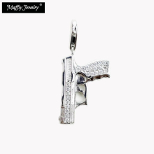 Charms Pendant Pistol Gun 925 Sterling Silver Jewelry Accessories Fit Bracelet Club Europe Bijoux Gift For Men Women
