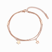 Bohemia Double Layers Star Charm Anklet For Women Girls Stainless Steel Link Chain Summer Foot Jewelry VA19001