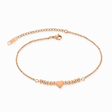 Lovely Beads Love Heart Women Anklet Titanium Steel Rose Chain Anklets Foot Jewelry Christmas VA19038