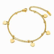Bohemia Double Layer Love Heart Charm Anklets For Women Girls Stainless Steel Foot Link Chain Anklet Jewelry FA21004