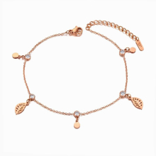 Bohemia Stainless Steel Leaf Charm Anklets For Women Girl Summer Beach CZ Crystal Foot Jewelry VA21009