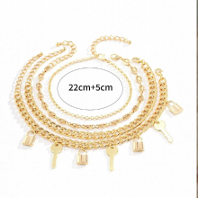 4pcs Set Personality Temperament Geometric Lock Key Women Fine Multi-layer Body Foot Chain Girl Anklet Accessories Gift