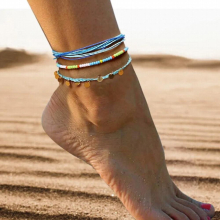 Meetvii 3Pcs/Set Bohemian Anklet Round Metal Charm Seedbeads Weave Anklet&Bracelet Women Jewelry
