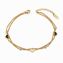 Double Layer Heart Charm Anklet For Women Stainless Steel CZ Crystal Foot Jewelry JA21019