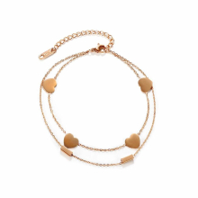 Heart-shaped Rectangle Double Chain Anklets Stainless Steel Jewelry For Woman Gift Not Fade