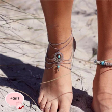 Women Retro ethnic wind hollow Accessories water drops Anklets anklet texture beach anklet For Women Anklet