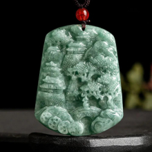 Natural A Burma Jadeite Bean Landscape Jade Pendant For Men Women Jewelry Charms Drop