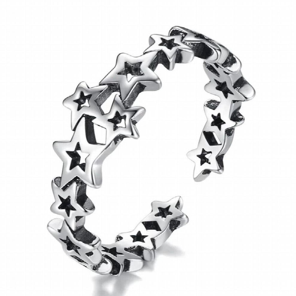RG180 European Fine Woman Man Party Birthday Wedding Gift Vintage Star 925 Sterling Silver Open Ring-image-OPC-PCSNNWN-NEW