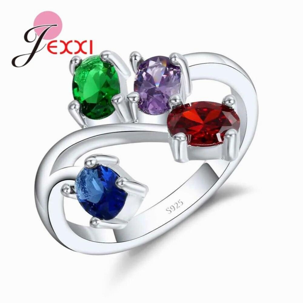 Red/Blue Four Oval Crystal Stones Female 925 Sterling Silver Rings High Jewelry For Women Wedding-image-OPC-PCSNQGM-NEW